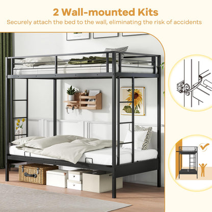 Giantex Twin Over Twin Futon Bunk Bed, Convertible Metal Bunk Bed with Futon Frame, 2 Ladders & Safety Guardrails, Heavy Duty Sofa Couch Beds with Under-Bed Space, for Kids, Teens, Adults, Black