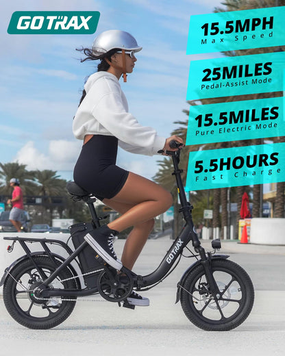 Gotrax S4 16" Folding Electric Bike, Max Range 28Miles(Pedal-Assist) &15.5Mph Power by 350W Motor, Front Suspension&Adjustable Seat and Handlebar, Commuter Electric Bicycle for Adults Black