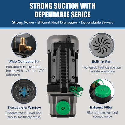 PB Motor TECH 4.5CFM 1/3HP Vacuum Pump with 4-Way AC Manifold Gauge Set for R134a R22 R410a - Includes Leak Detector, Puncture Can Tap, and More