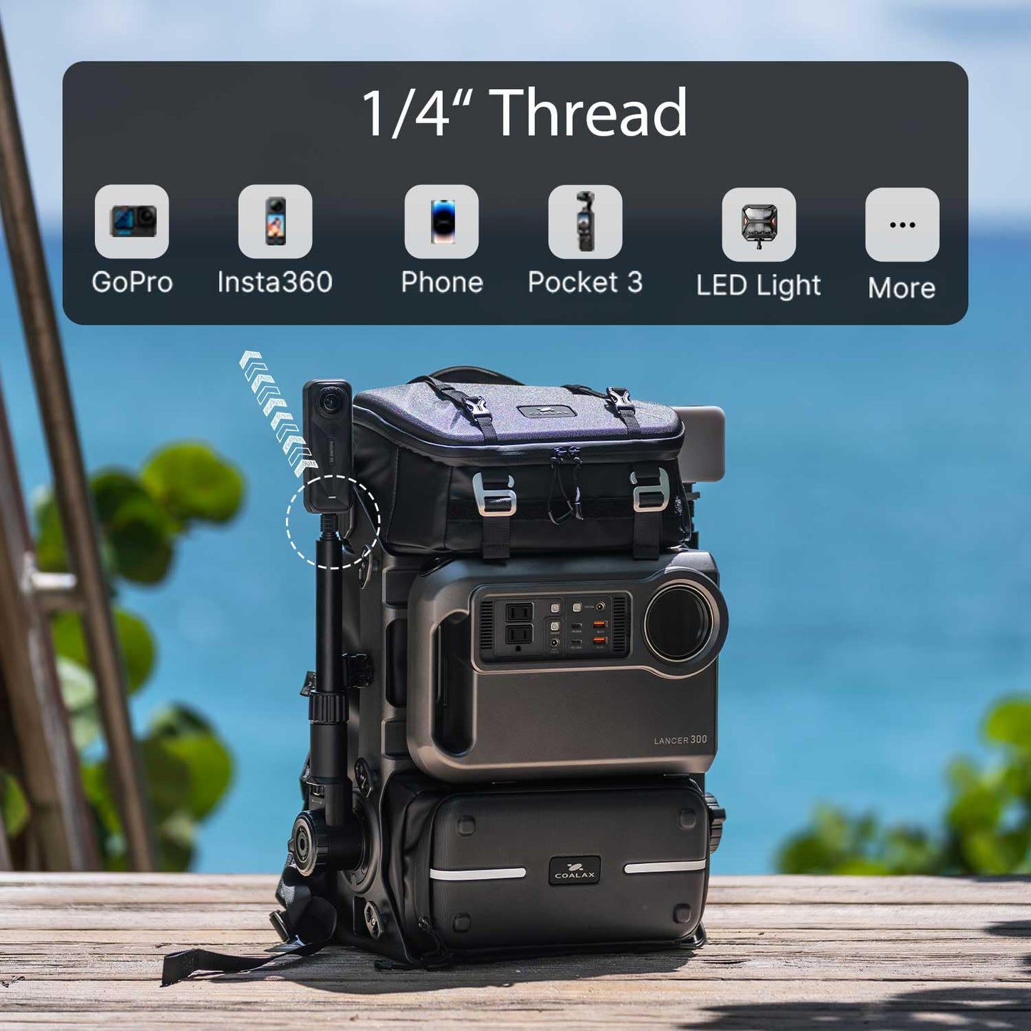 COALAX Lancer300 Pro Camera Backpack with 300W Power Station, Modular Creator Backpack with Magic Arm for Hands-Free POV Filming, Exoskeleton Camera Bag for Photography & Outdoor Production (Black)