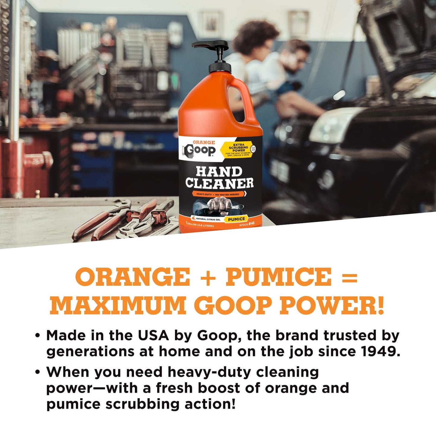 GOOP Orange Liquid with Pumice Multi-Purpose Waterless Hand Cleaner - 1 Gallon Pump Bottle