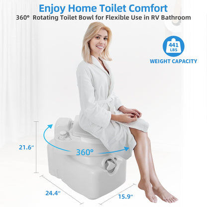 YITAHOME 3.2 Gallon Cassette Toilet, RV Toilet with 360° Rotating Toilet Bowl, T-type Water Outlet, Level Indicator, 5.8 Gallon Sewage Tank with Wheels, Handle, Rotating Spout for RV Boats Mobile Home