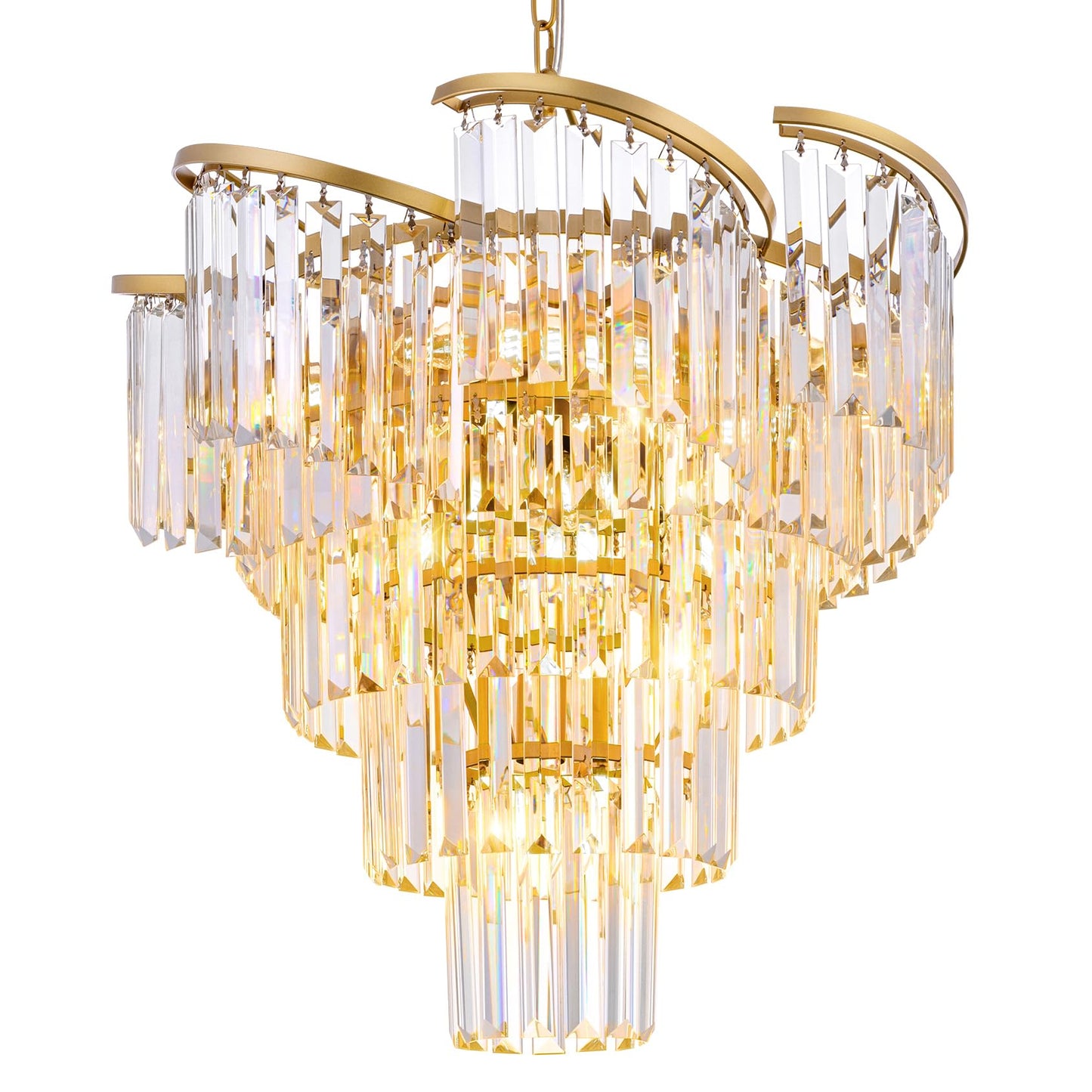 TOCHIC Gold Chandelier 5 Tier Modern Crystal Chandeliers 8 Light, Farmhouse Luxury High Ceiling Light Fixture for Dining Living Room, Bedroom, Bathroom, Kitchen Island, Entryway, 21.6" W
