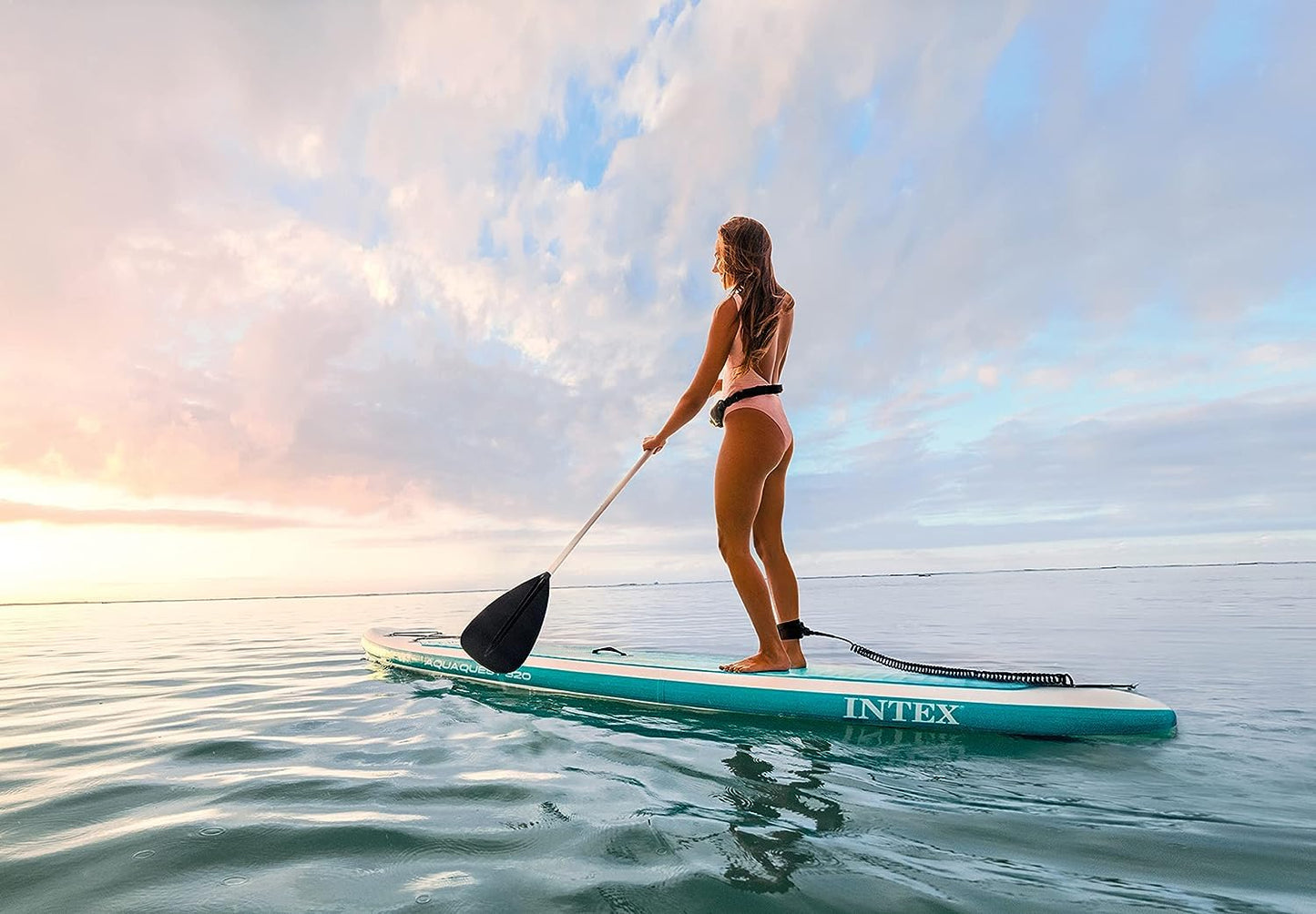 INTEX 68242EP AquaQuest 320 10ft Inflatable Paddle Board Set: Tri-Fin Design – Slip-Resistant EVA Pad – Includes Adjustable Paddle and High Pressure Pump – Storage Rope – 330lb Weight Capacity