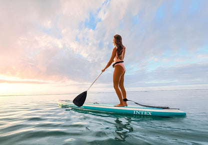 INTEX 68242EP AquaQuest 320 10ft Inflatable Paddle Board Set: Tri-Fin Design – Slip-Resistant EVA Pad – Includes Adjustable Paddle and High Pressure Pump – Storage Rope – 330lb Weight Capacity