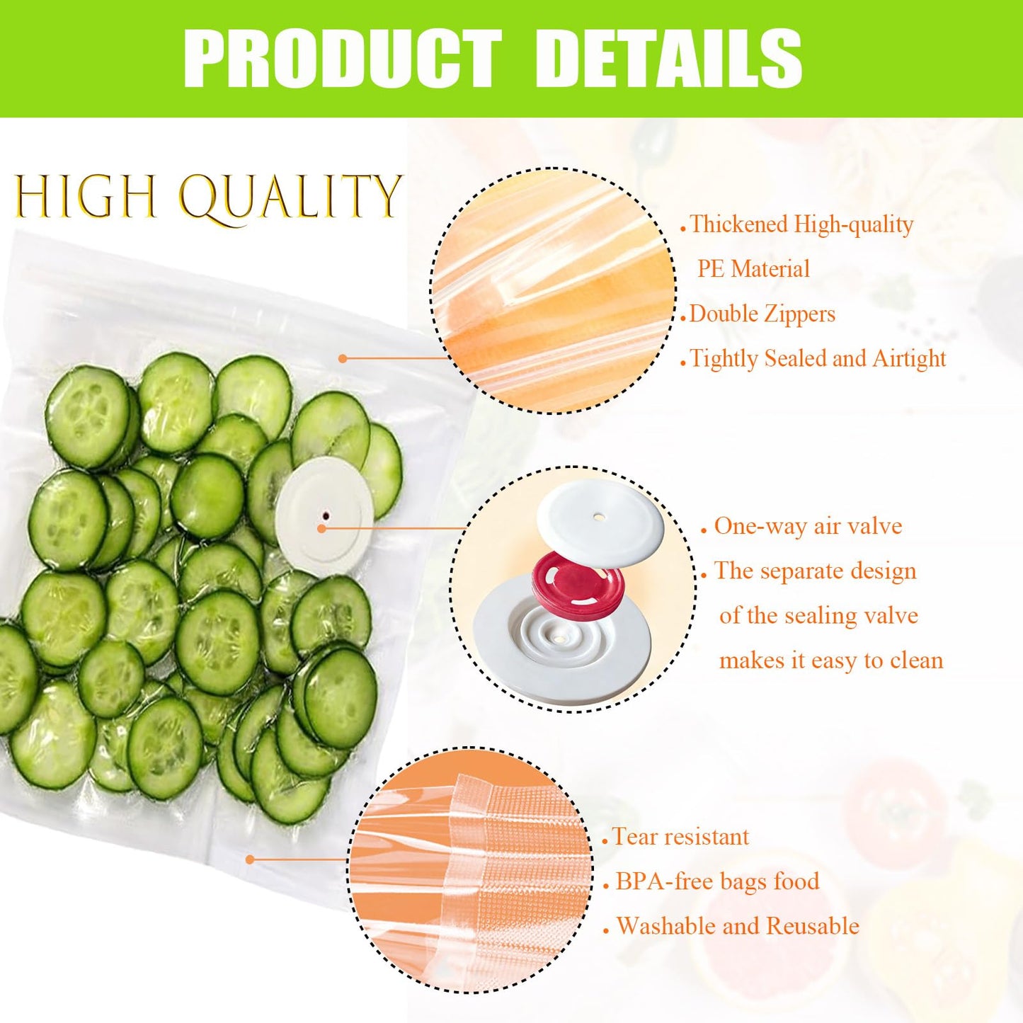 45 Pcs Reusable Vacuum Sealer Bags for Food with Hand Pump, BPA-Free Vacuum Storage Bags for Sous Vide Cooking & Meal Prep, Upgraded Air Valve Food Sealer Bags, Works with Handheld/External Sealers