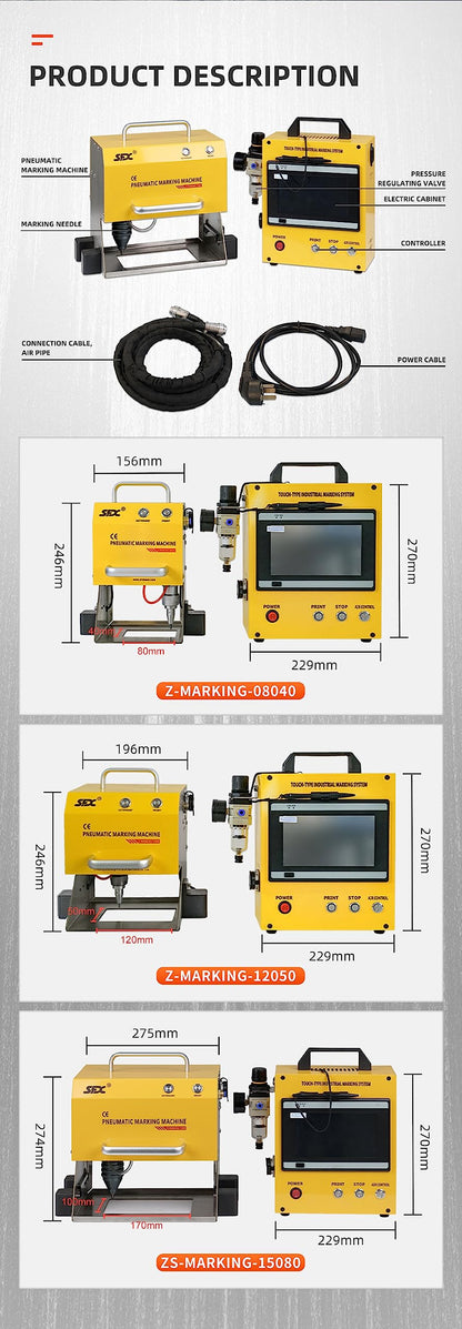 US Stock Pneumatic Dot Peen Marking Machine Metal Engraving Machine Pneumatic Marking Machine Marking Field 120×50mm for Letters, Serial Numbers, VIN Code, Chassis Number, Date, Graphics,etc.