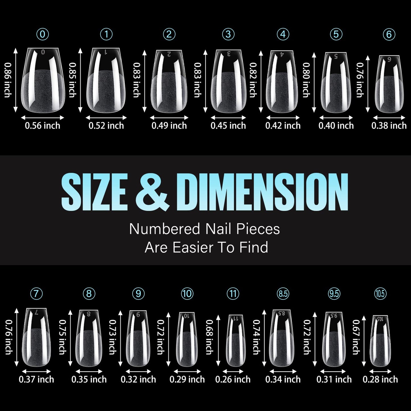 TOMICCA Short Nail Tips Extra Short Square Nail Tips, 192Pcs Fake Nails 12 Sizes Acrylic Clear Nails for Beginner and Professional DIY Gel Nails Salon