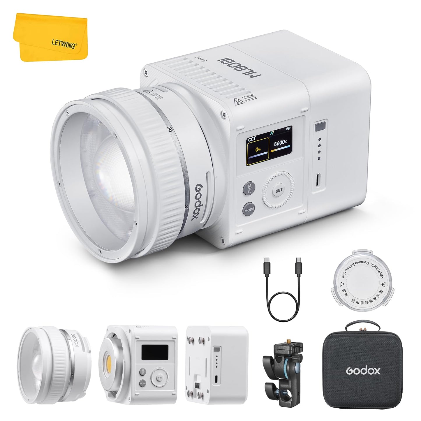 Godox ML80Bi COB Video Light w/95Wh Detachable Battery, Brighter Bi-Color Led Video Light 29600lux@5600K 1m, CRI 96, 2800K-6500K,11FX, Dimming 0%~100%, Portable Continuous Output Lighting Photography