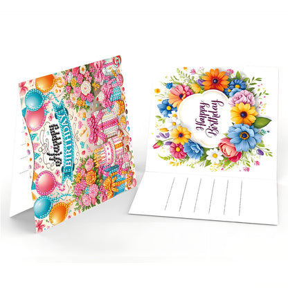 ACSAUMMY DIY Happy Birthday Diamond Art Painting Cards, 6 Pack Cake Gem Art Greeting Cards with Envelopes, 5D Diamond Dots Kits Birthday Cards Making Kits for Adults Family Friends Birthday Gifts