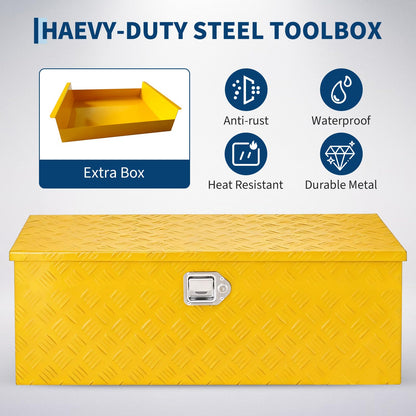 Truck Bed Tool Box Aluminum with Lock and Keys, 30x15x15 Inch, Weatherproof Storage Chest Organizer, Side Handles, Gas Strut Lid, Large Capacity Heavy Duty Steel Metal Tool Box for Pickup, Trailer, RV