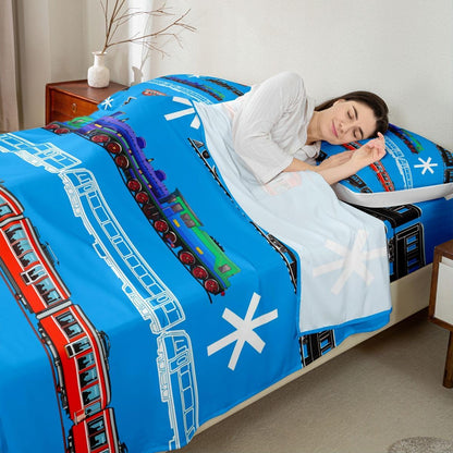 Set Set 4Pcs Feelyou Train Kids Boys Bed Sheets Retro Steam Engine Toddler Sheet for Teens Railway Track Transport Bed