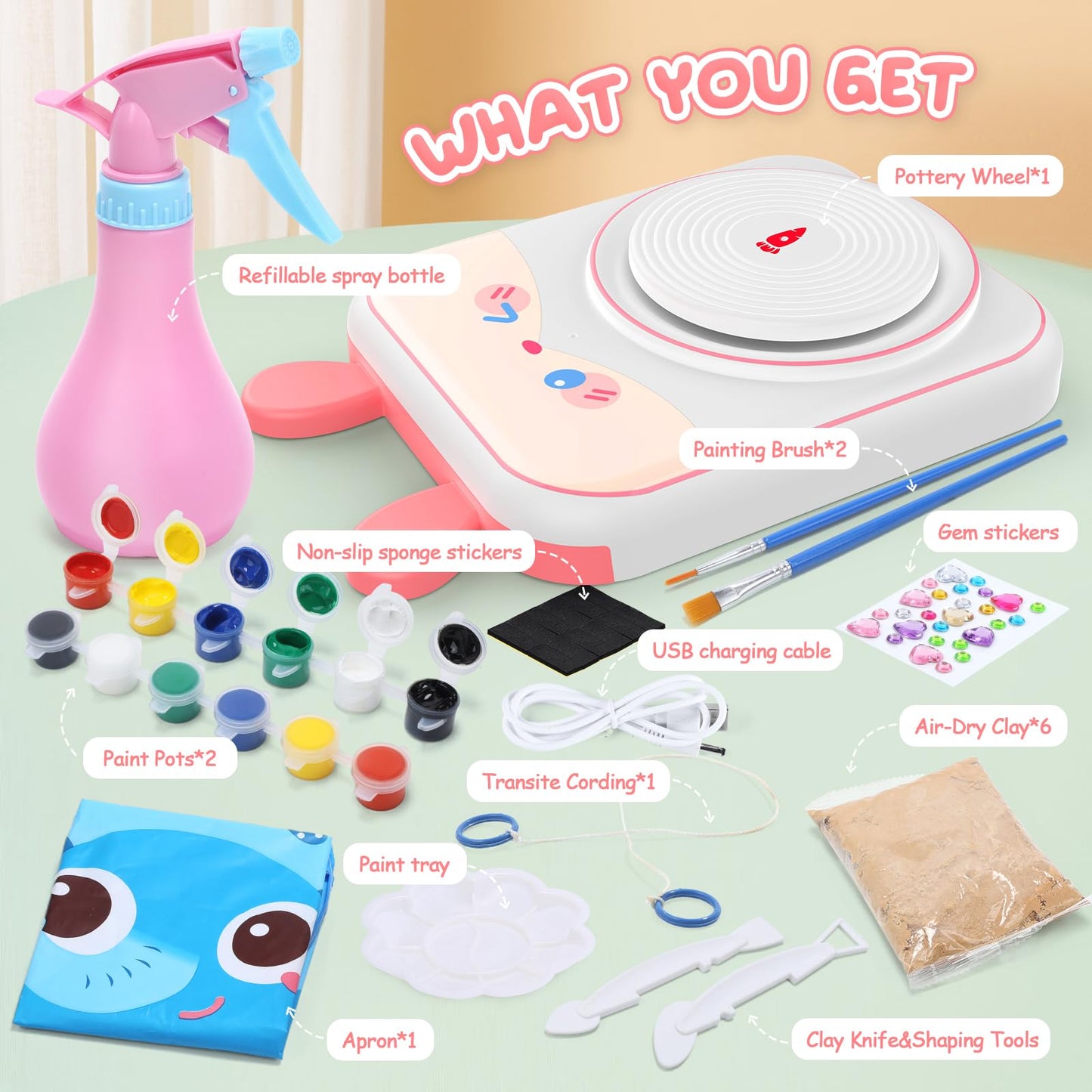 Skirfy Pottery Wheel for Kids Art Crafts Kits for Kids Ages 6-8 9-12 Clay Sculpting Tools & Painting Kit,Birthday Thanksgiving Christmas Gift Girls Toys 8-10,DIY Kits Clay Maker for Beginners