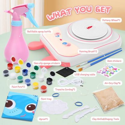 Skirfy Pottery Wheel for Kids Art Crafts Kits for Kids Ages 6-8 9-12 Clay Sculpting Tools & Painting Kit,Birthday Thanksgiving Christmas Gift Girls Toys 8-10,DIY Kits Clay Maker for Beginners