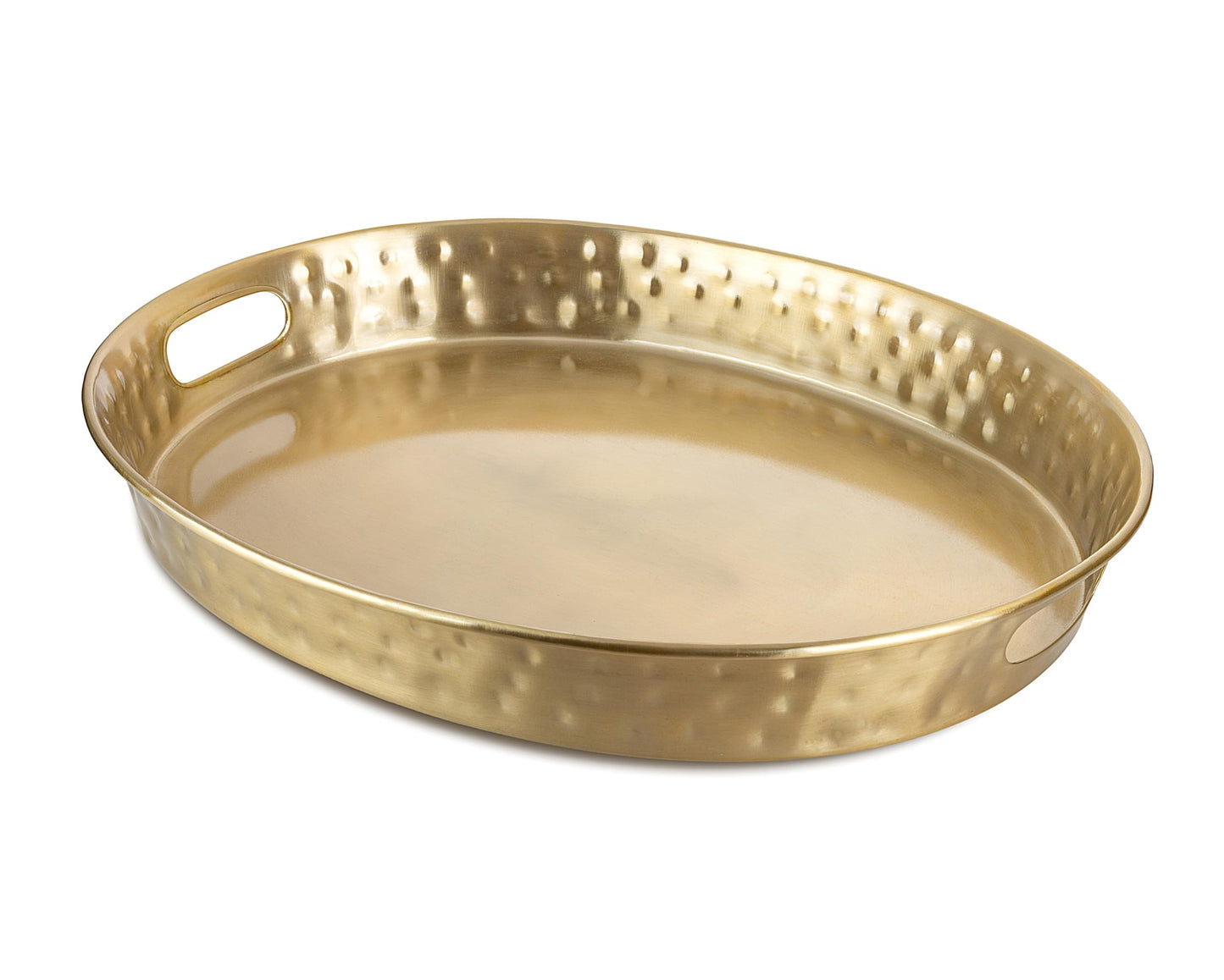 Monarch Abode Serving Tray with Handles – 17-Inch Hand Hammered Metal Platter for Living Room, Brushed Gold Finish Large Ottoman Tray Accent for Coffee Table, Tea & Food Serving Dish for Party