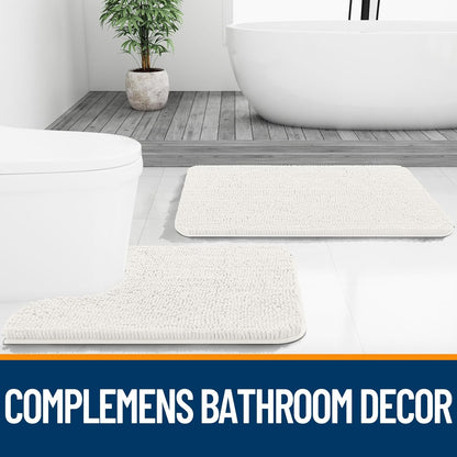 OLANLY U-Shaped Toilet Rugs - Extra Soft Chenille Bathroom Mat, 24x20, Quick-Dry & Non-Slip, Ivory