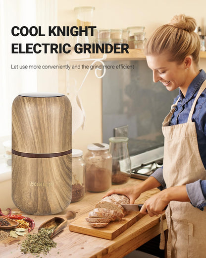 COOL KNIGHT Electric Herb Grinder [Large Capacity/High Rotating Speed]-Electric Grinder for Spices and Herbs (Wood grain 2)
