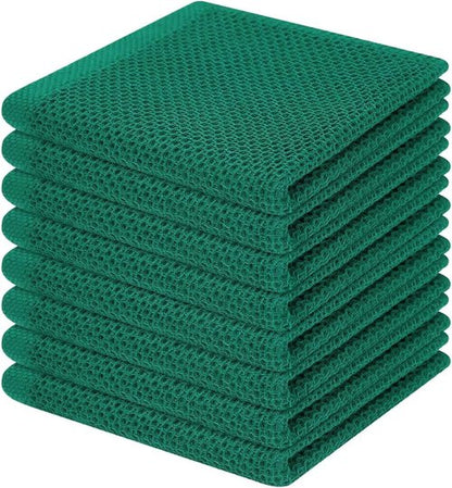 Homaxy 100% Cotton Dish Cloths - Ultra Soft & Absorbent Quick-Drying Towels | 12x12 Inches, 8-Pack, Dark Green