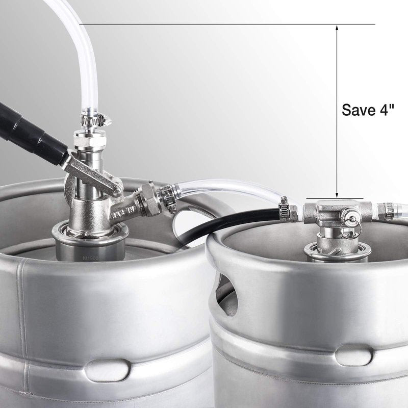 Dbgogo Low Profile Keg Coupler, 304 Stainless Steel D System Keg Coupler Space Saving Twist-Activated Homebrew Sankey Keg Tap with Safety Pressure Relief Valve and Connection Tape and Hose Clamp
