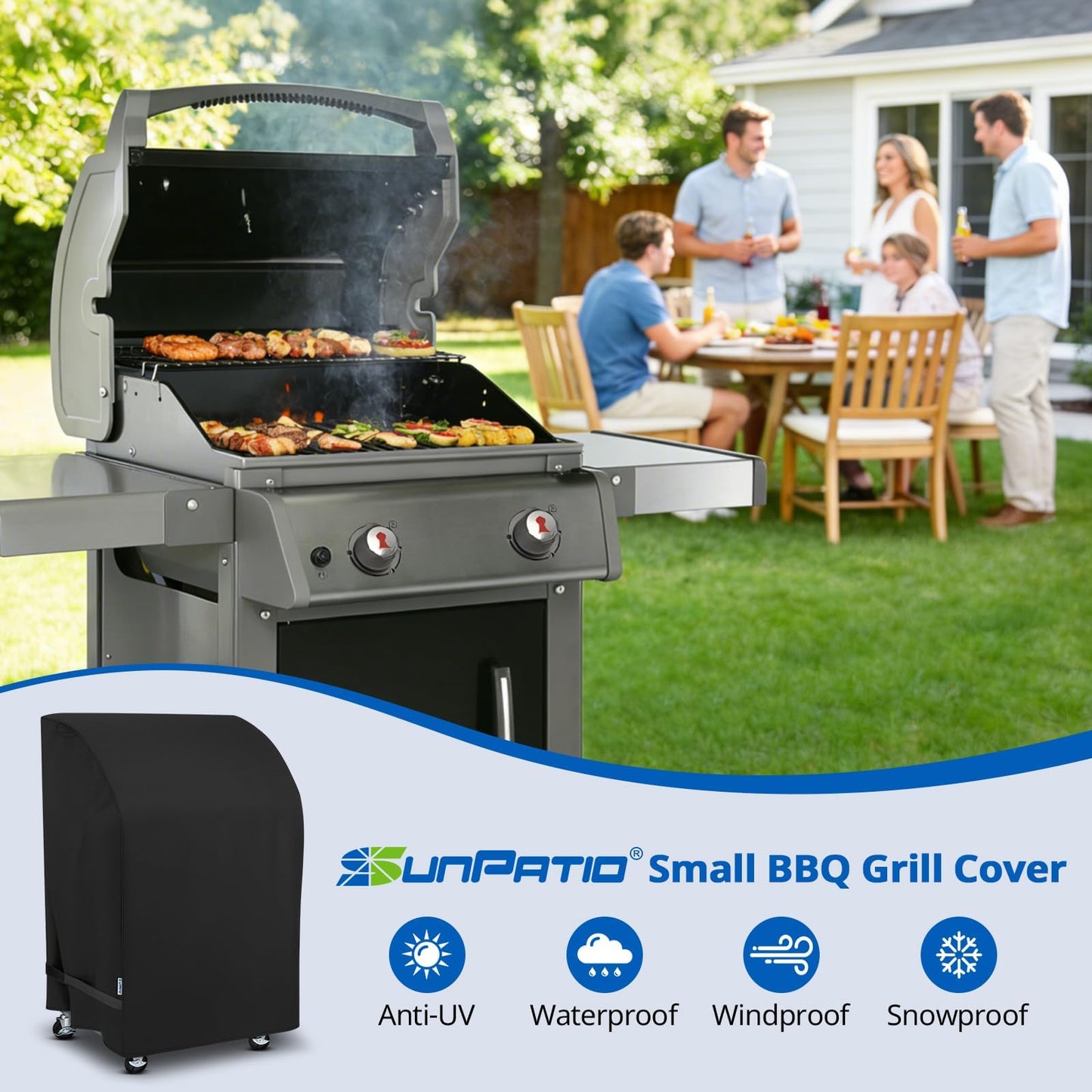 SunPatio 2 Burner Gas Grill Cover 32 inch, Heavy Duty Waterproof Small BBQ Grilling Cover, Compatible for Weber Char-Broil Nexgrill and More Grills with Collapsed Side Tables, All Weather Protection