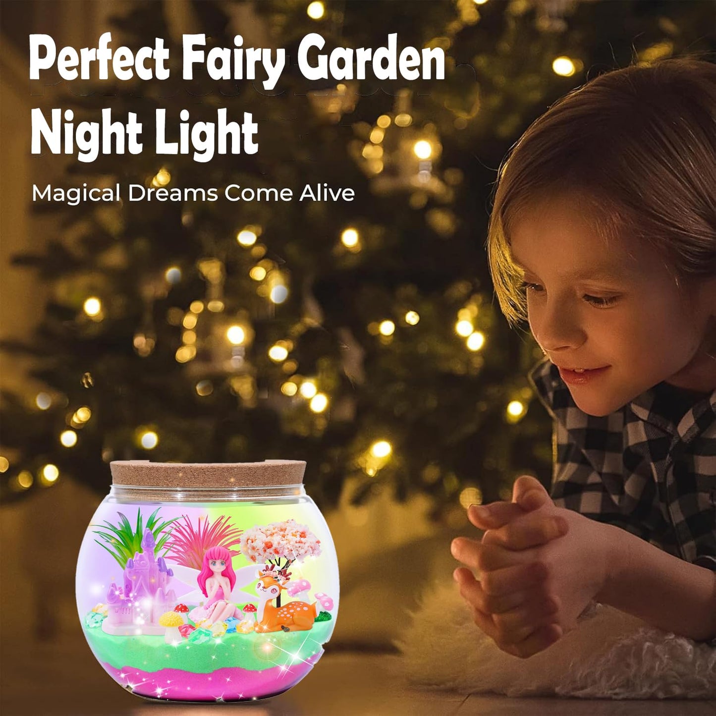 Hannstar Fairy Garden Kits for Kids - Light Up Terrarium kit Birthday Gift for Girls Ages 4 5 6 7 8 10 12 Years Old - Creative Garden Toys for Girls - DIY Arts and Crafts Kit for Kids
