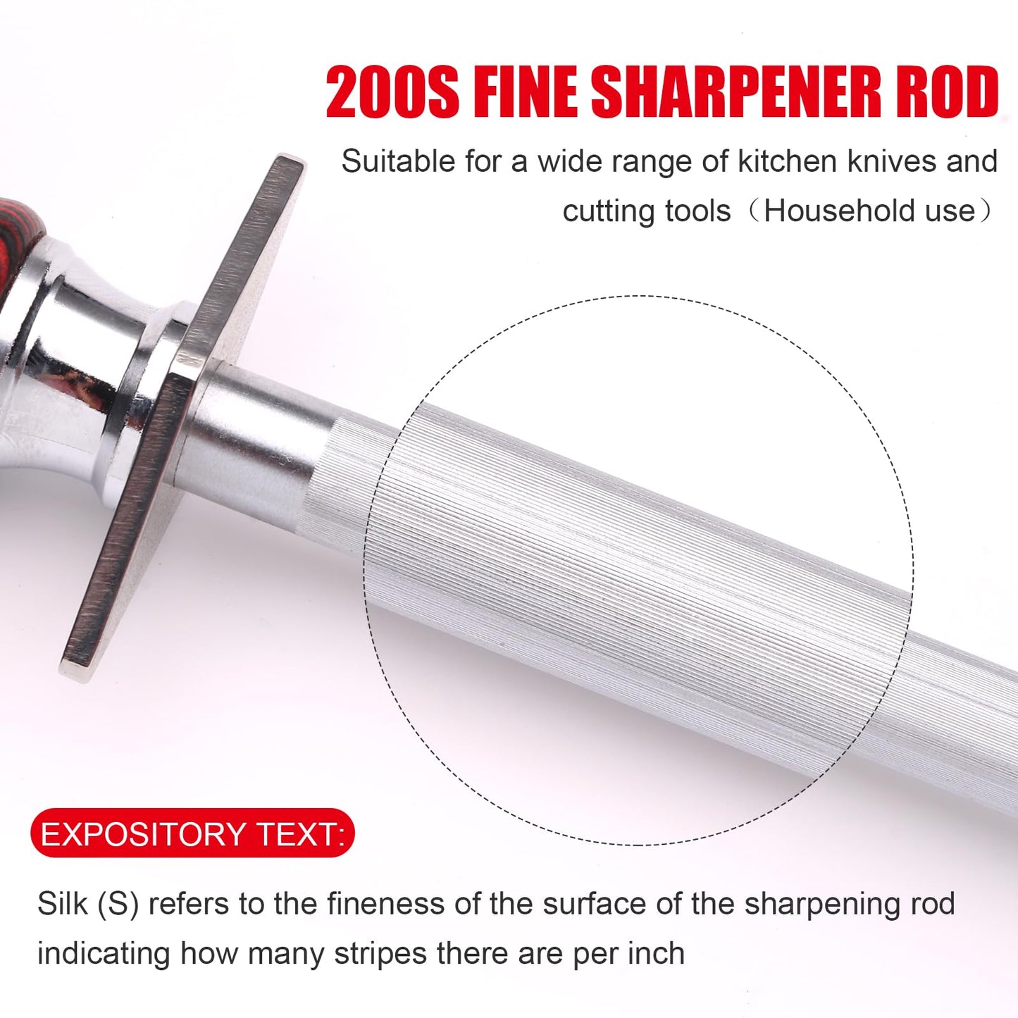 Azhou 12" Professional Knife Sharpener Steel Rod - High Carbon Steel (HRC 63), Fine 200 Grit for Kitchen & Chef Knives, Easy to Use with Non-Slip Wooden Handle & Gift Box
