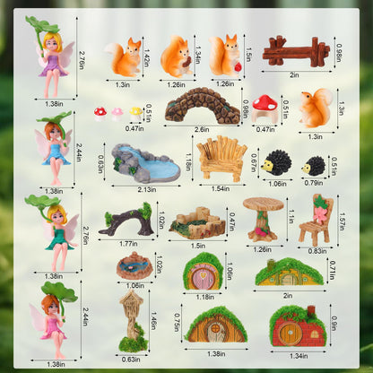 GGSTDDUP 32 PCS Mini Fairy Garden Accessories Kit Miniature Garden Ornaments Included Resin House Statues Tiny Fairies Figurines Animal Plant Set for DIY Terrarium Potted Plants Dollhouse Desk Decor