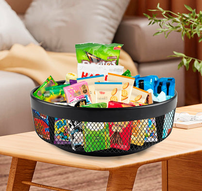 Xbopetda Snack Organizer for Countertop, Metal Turntable Organizer with Divider, 4 Compartment Snack Storage Spinning Snack Tray, Lazy Susan Snack Spinner for Snack Bar Organizer Pantry Storage-Black