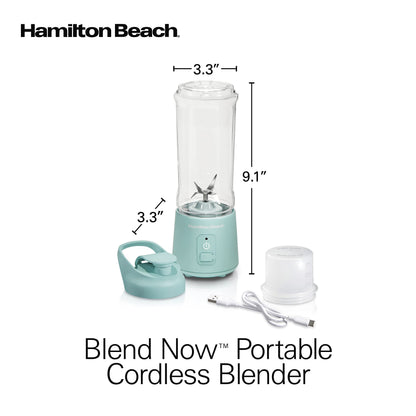 Hamilton Beach Mini Cordless Portable Personal Blender for Shakes and Smoothies, USB Rechargeable, 16 oz. Jar with Leakproof Travel Lid, 6 Stainless Steel Blades, Pink (51181)
