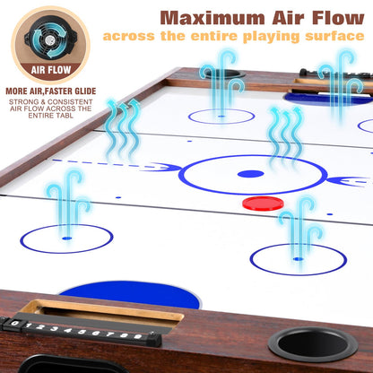 4-in-1 Combo Game Table – 55" Multi-Game Table with Foosball, Electric Air Hockey (Powerful 700mA Motor), Ping Pong & Poker – Great for Home & Game Room Fun