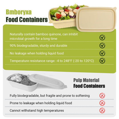 Bmboryxa 25Pack(50pcs) Meal Prep Containers Reusable, 32oz Bamboo-Powder Food Containers with Lids, Plant-based To Go Containers for Lunch - Microwave, Freezer, Dishwasher Safe