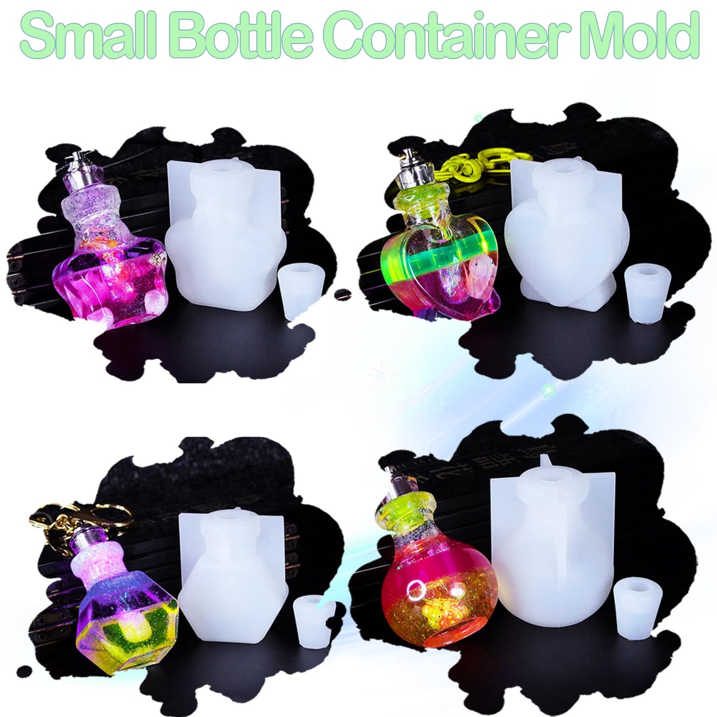 XYQHOAC 4Pcs Shaker Bottle Silicone Molds Quicksand Bottle Container and Stopper UV Resin Molds Mini Bottle Epoxy Resin Casting Mold for DIY Jewelry Crystal Art Craft