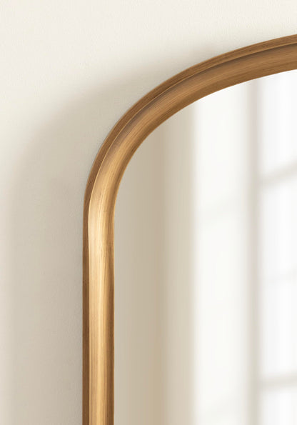 Kate and Laurel Hatherleigh Modern Arched Wooden Wall Mirror, 34 x 28, Gold, Decorative Wood Basket Arch Mirror for Use as Vanity Bathroom Accent or Living Room Mantel Decor