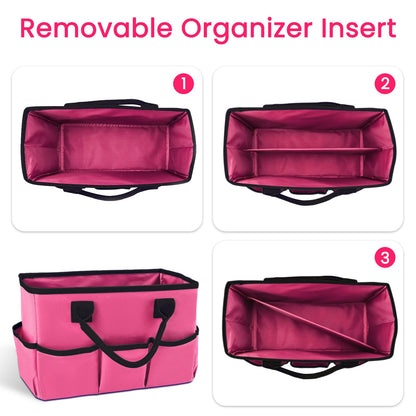 Godery Desktop Tote and Organizer, Teacher Helper Caddy Bag for Arts, Books, Stationery, Office Desk Organization, Make-up Storage with Handles for Travel, Pink