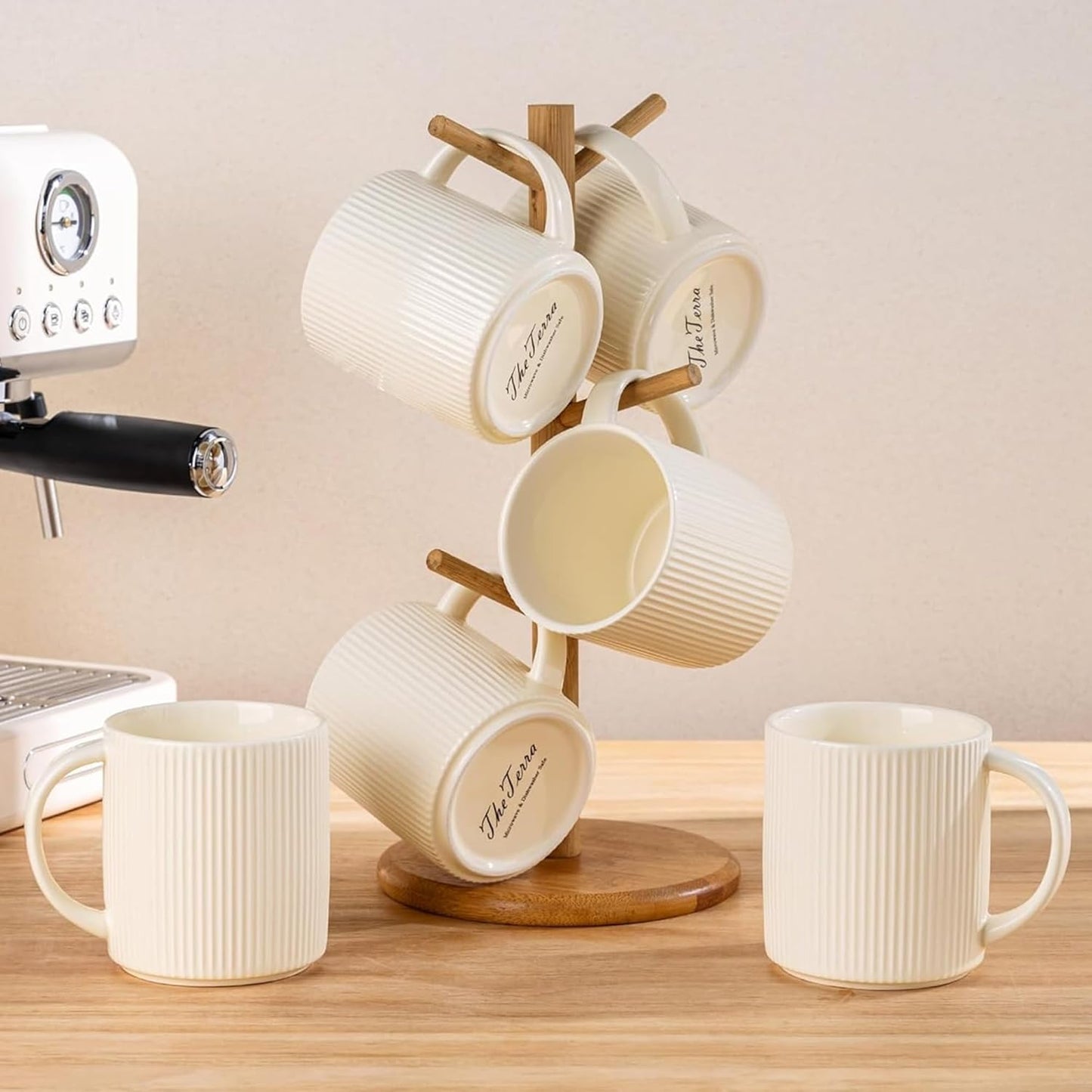 Set 6, 14.2oz theterra Ceramic Coffee Mugs of Handmade Coffee Cups with Handle for Latte, Tea, Milk, Beer, Hot Cocoa