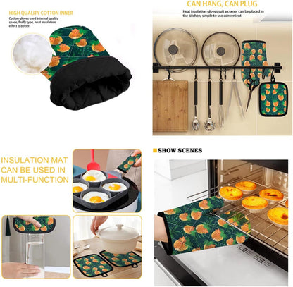 Oven Mitts and Pot Holder Set of 2, Durable Cotton Lining Heat Insulation Gloves for Kitchen