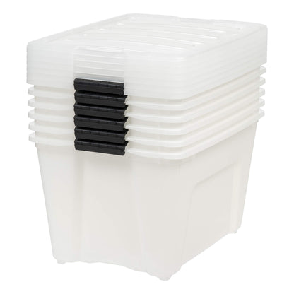 IRIS USA 54 Quart Stackable Plastic Storage Bins with Lids and Latching Buckles, 6 Pack - Pearl, Containers with Lids and Latches, Durable Nestable Closet, Garage, Totes, Tubs Boxes Organizing