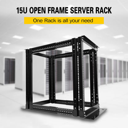 Raising Electronics Server Rack 4 Post Open Rack Frame Rack Enclosure 19 Inch Adjustable Depth Cold Rolled Steel（15U,36 Inch Height）