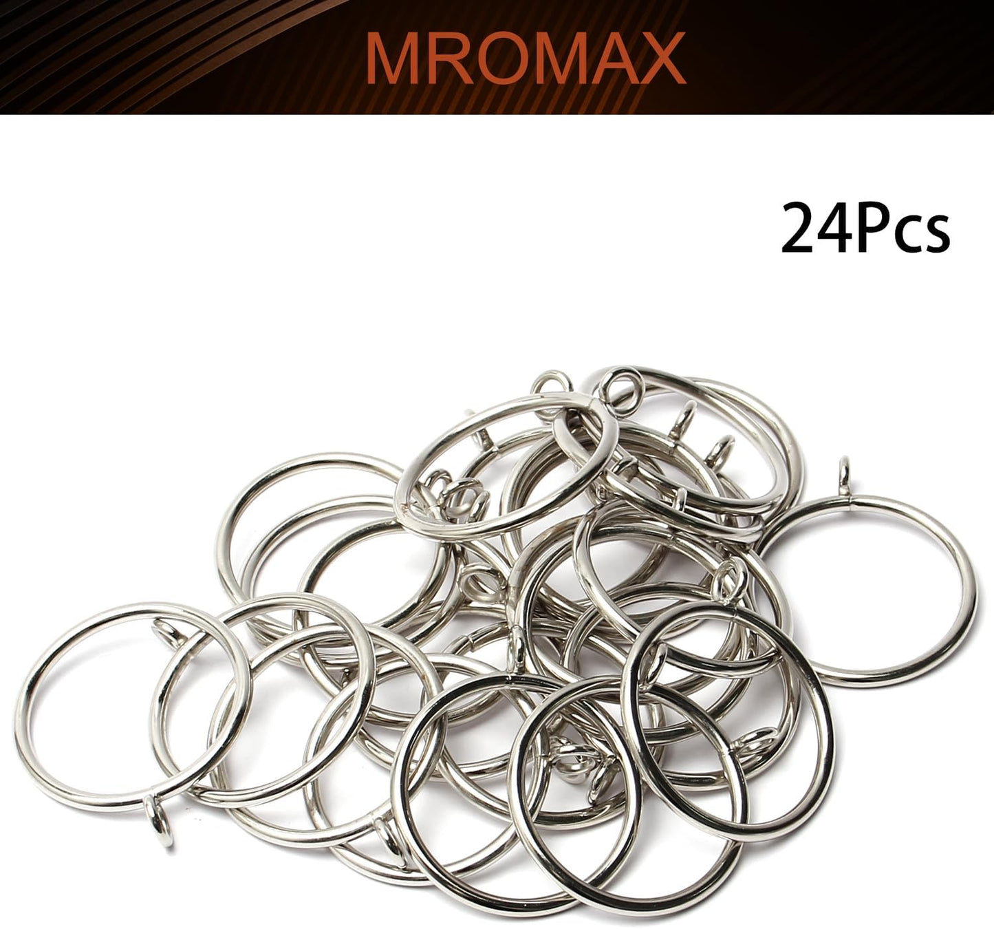 MroMax 24 Pcs Curtain Rings with Eyelets, 1-3/4 Inch Metal Silver, 45mm Inner Diameter, Fits 1-1/2 Inch Curtain Rod