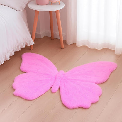 23.6 35.4 Inch Tinideya Butterfly Rugs for Girls Bedroom Cute Bright Pink Butterfly Area Rug with Serged Edge Soft Faux