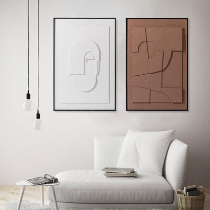 AMAATE 3 Pieces 3D Sandstone Wall Art, Black Metal Framed Modern Abstract Geometric Relief Wall Decor, Brown White Textured Wall Paintings for Living Room Bedroom Office, 24x36 Inches, Ready to Hang