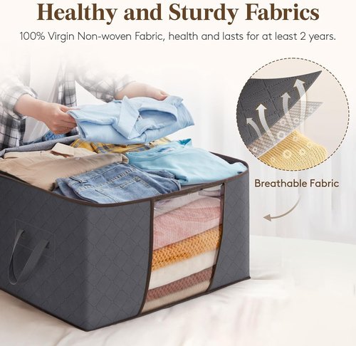 Lifewit 12-Pack 60L Clothes Storage Bins - Foldable Blanket Bags with Zippers & Clear Windows