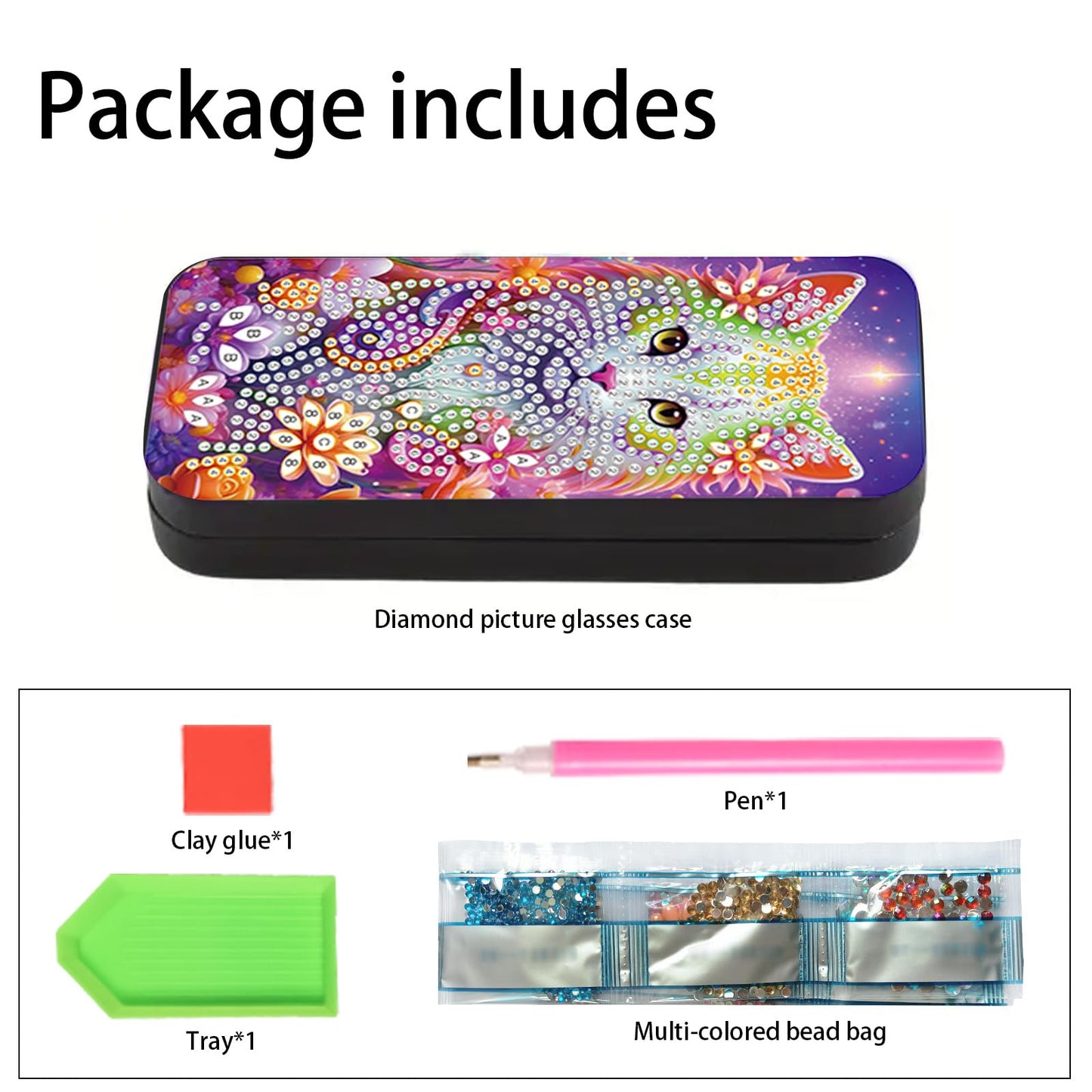 MVVMTOP 5D Diamond Art Painting Eye Glass Case, DIY cat, Glasses Storage Box Diamond Painting Sunglass Case for Adults Handmade Diamond Art for Art Craft Gift Travel Sunglass Eyeglasses