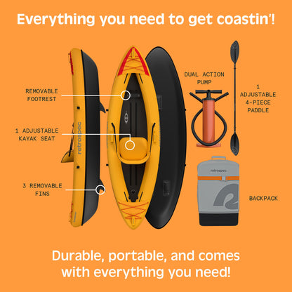 Retrospec Coaster Single & Tandem Inflatable Kayak for Adults - Blow Up Kayak, 220 & 440lb Capacity, Portable Lightweight Kayak with Paddle, Pump & Carry Bag