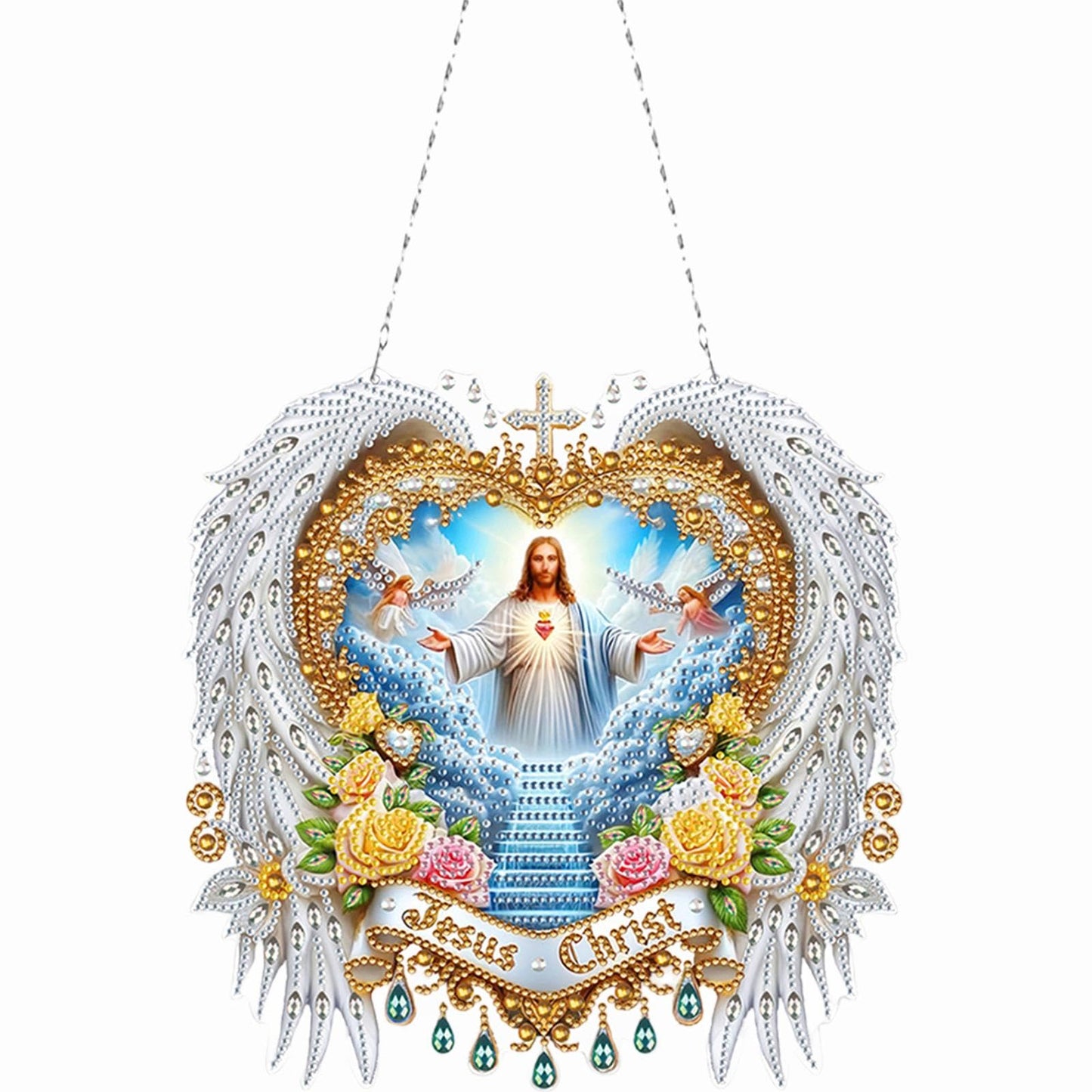 Diamond Art Hanging Kit for Adult,Special Shaped Rhinestone,DIY Acrylic Diamond Art Painting Window Pendants Home Garden Wall Hanging Kits Hanging Ornament,Double Sided (Jesus)