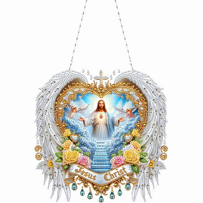 Diamond Art Hanging Kit for Adult,Special Shaped Rhinestone,DIY Acrylic Diamond Art Painting Window Pendants Home Garden Wall Hanging Kits Hanging Ornament,Double Sided (Jesus)