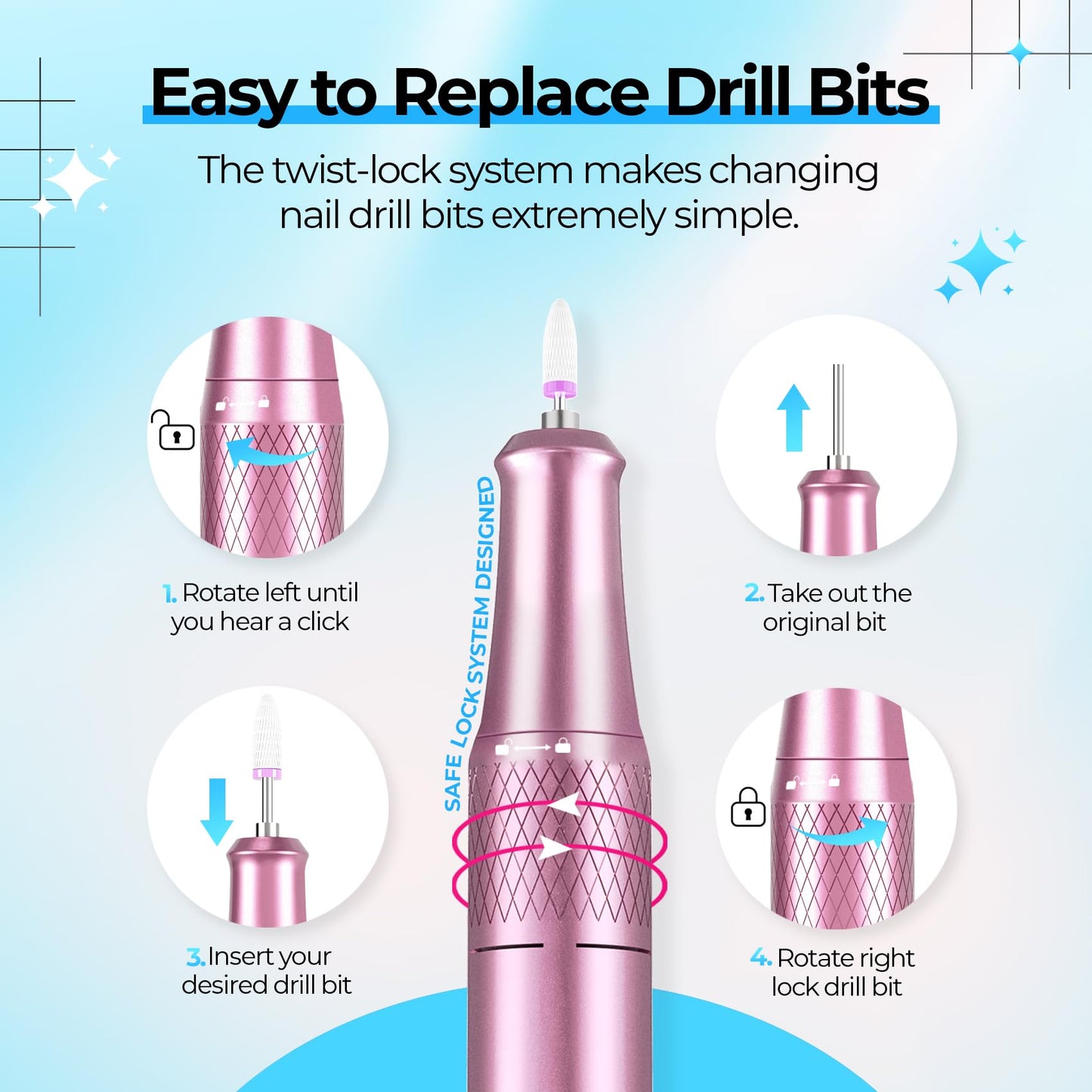 40000RPM Electric Nail File Drill Professional Kit, Drill Machine with LCD Display, Manicure Pedicure Polishing Acrylic Gel Nail Grinder for Salon, Home Use