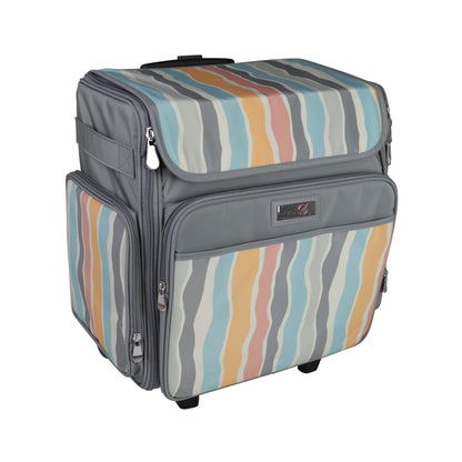 Everything Mary Rolling Scrapbook Tote – Grey Stripes Craft Bag with Wheels – Portable Storage Organizer for Scrapbooking, Papercraft & Art Supplies