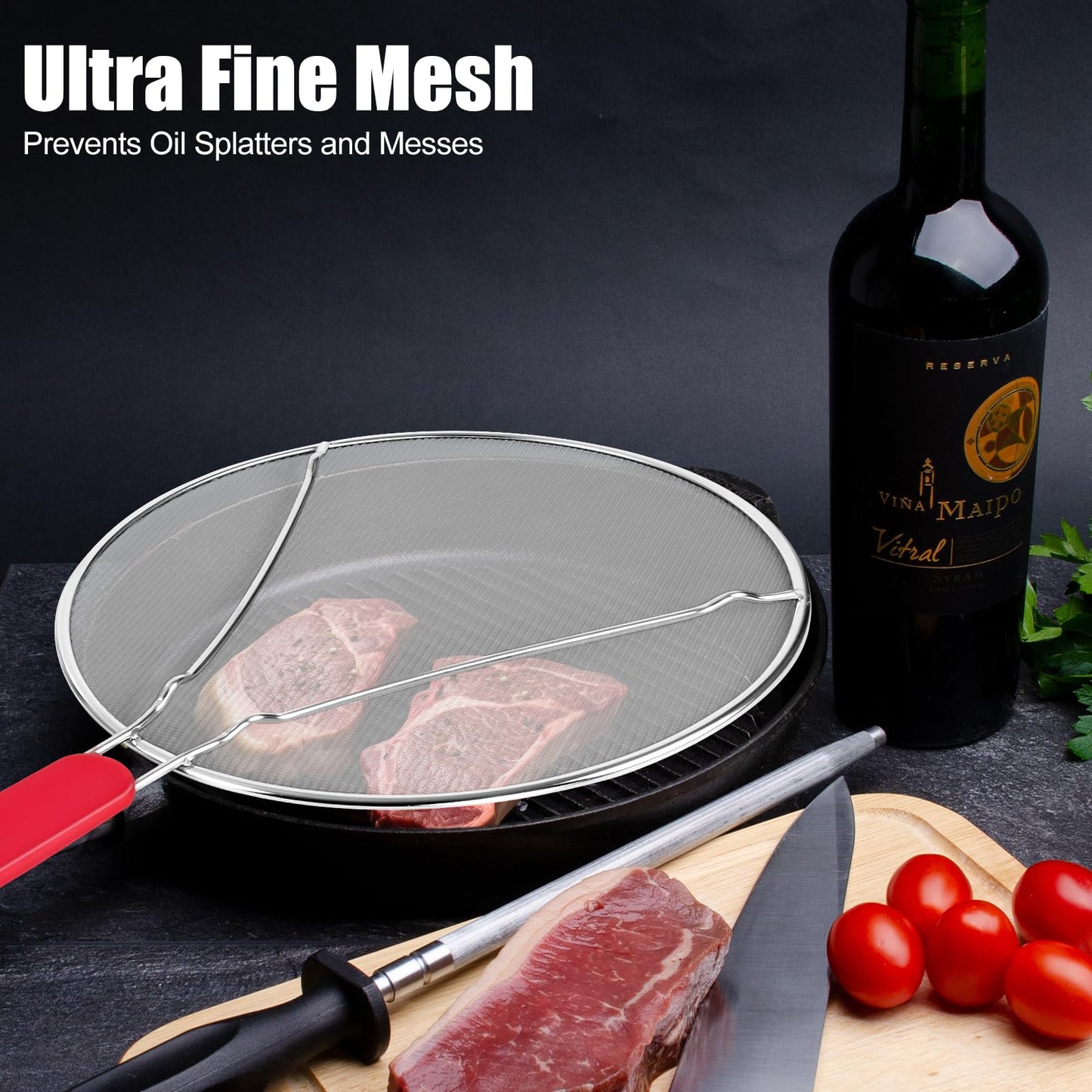 Stainless Steel Splatter Screen for Frying Pan - 9.8" 11.4" 13" Ultra Fine Mesh Grease Splatter Guard, Hot Oil Splatter Guard Shield Grease for Cooking, Kitchen Splash Guard to Prevent Oil Splatter
