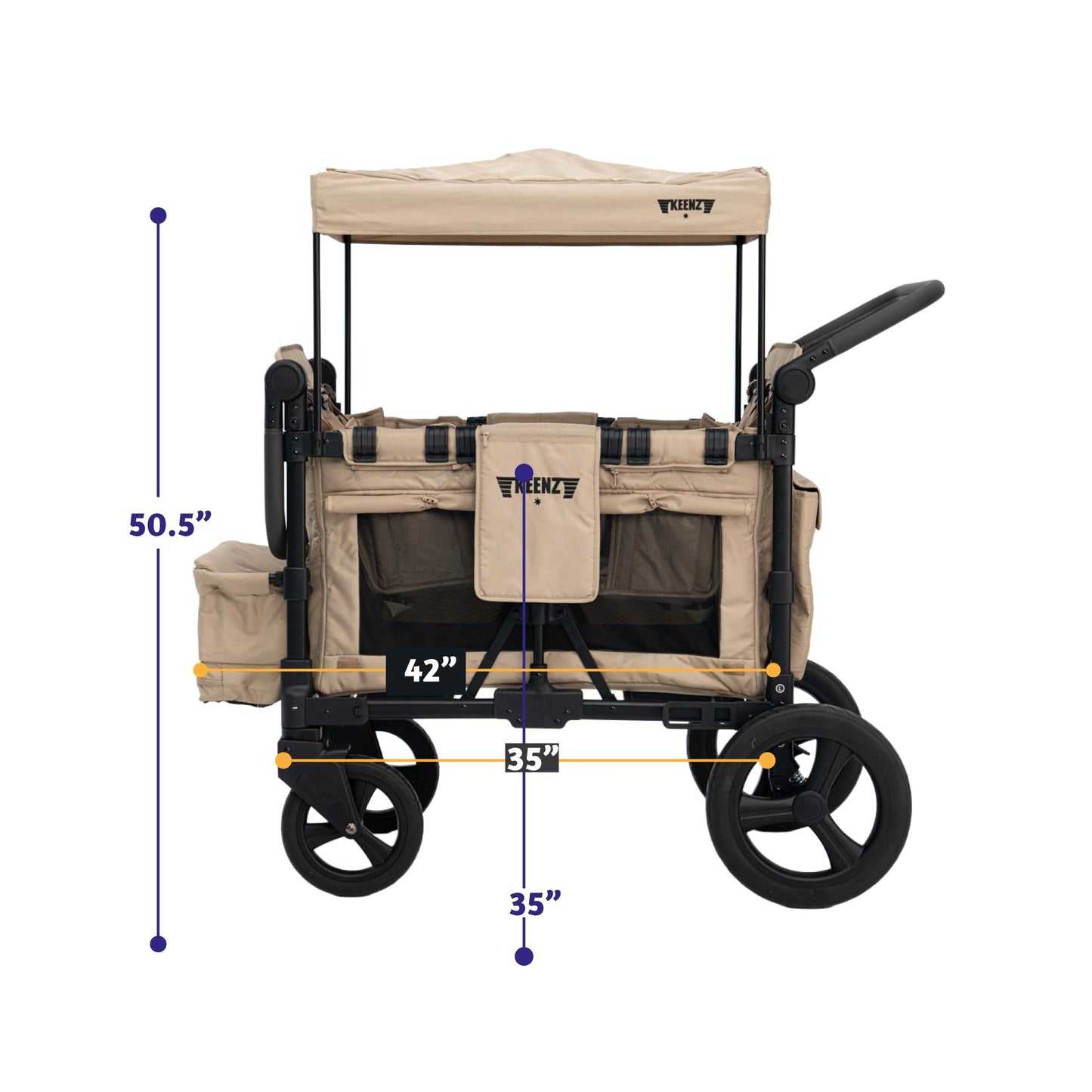 Keenz MOOV 2-Passenger All-Terrain Stroller Wagon with Reclining Seats, Cooler Bin, Push/Pull Handle, and Rubber Wheels – Foldable Wagon for Kids and Toddlers, Mocha